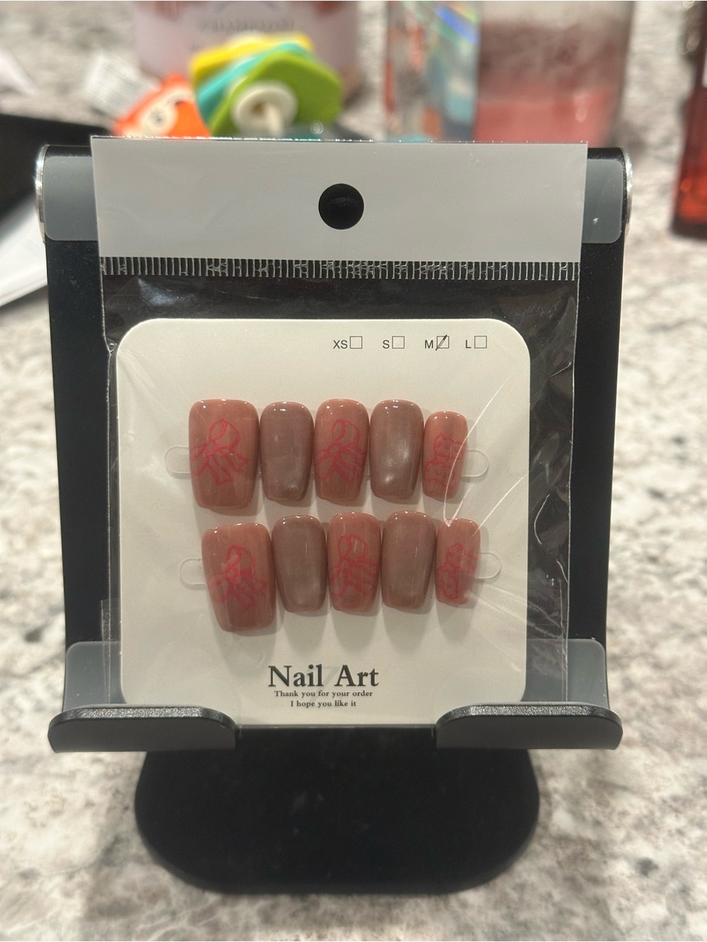Neutral Pink Press-On Nails with Pink Floral Accent